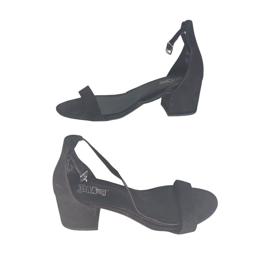 Brash Womens Black Faux Suede Block Heel Ankle Strap Sandals Size 8 165356